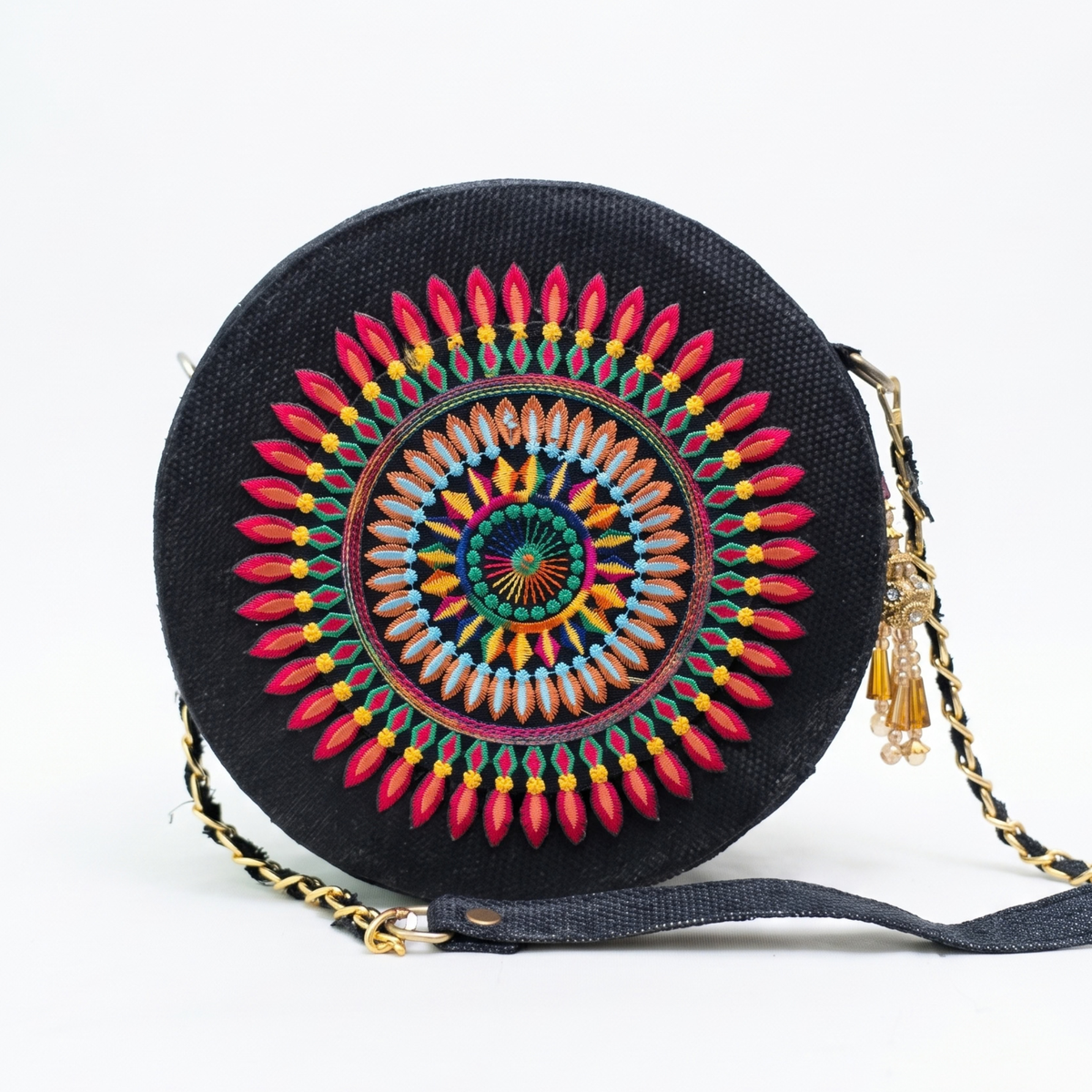 Embroidered Round Crossbody Bag