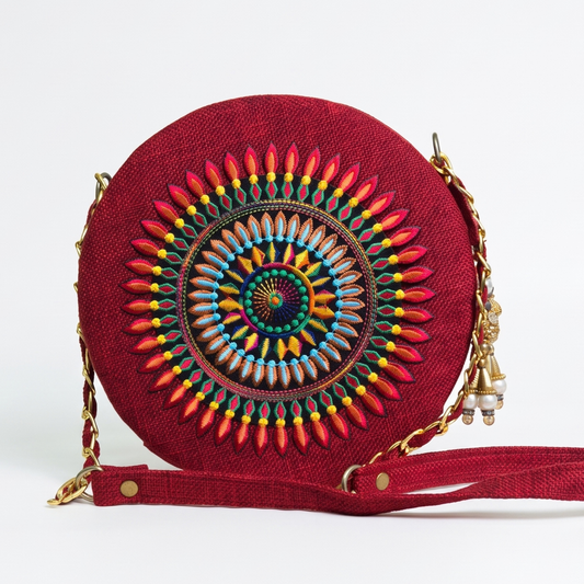 Embroidered Round Crossbody Bag